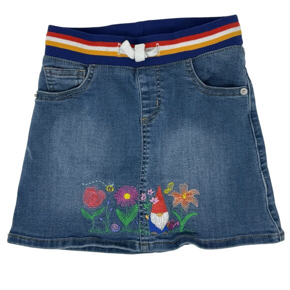 Cat & Jack Girls 6 Denim Skirt Rainbow Waistband Gnome Flower Embroidery - Picture 2 of 6